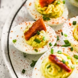 avocado deviled eggs with bacon