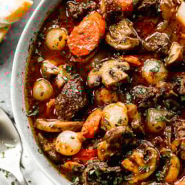 a bowl of french beef bourguignon