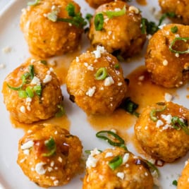 Platter of Buffalo chicken meatballs