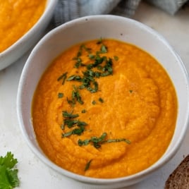 Bowl of creamy carrot ginger soup