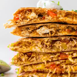 A stack of chicken quesadilla pieces