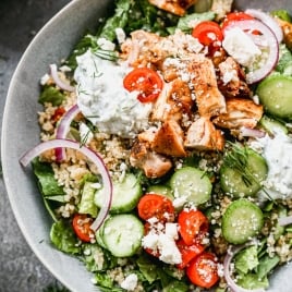 Greek bowl with chicken and tzatziki