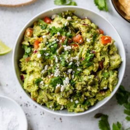 The best homemade guacamole in a white bowl