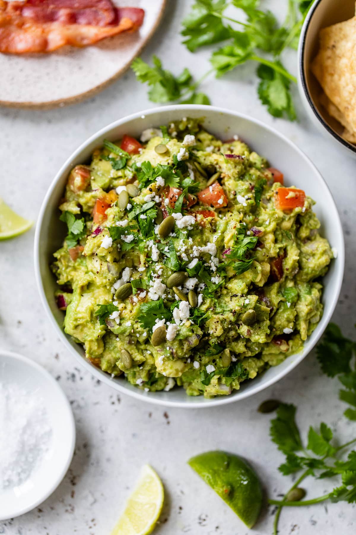 The highest rated guacamole recipe in a white bowl