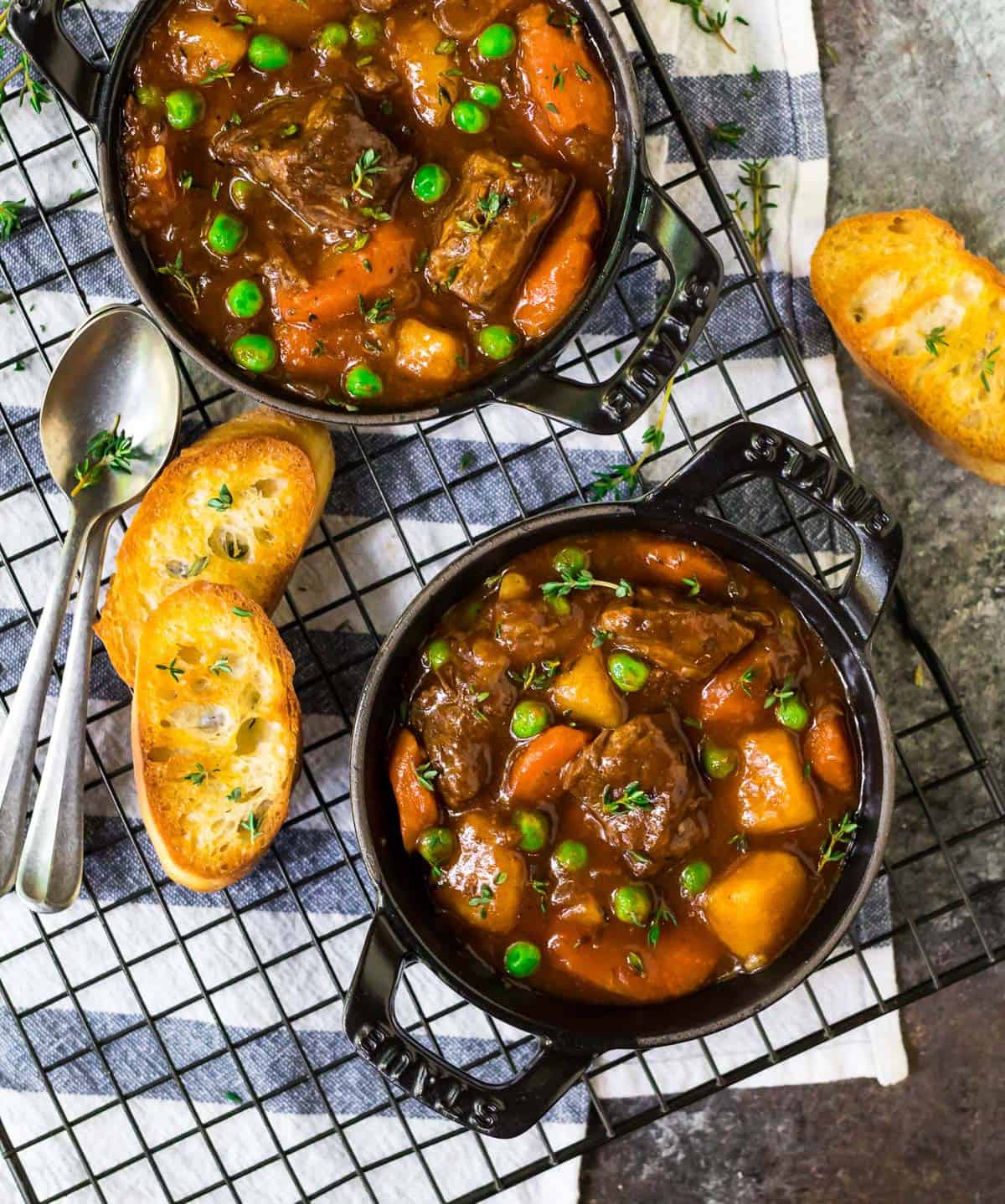 Easy Instant Pot beef stew with bread slices