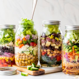 4 meal prep salads in mason jars
