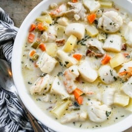 Seafood chowder in bowl