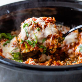 Easy crockpot lasagna being served