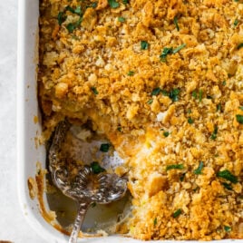 old fashioned squash casserole in a dish