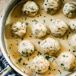 Homemade Swedish meatballs in skillet