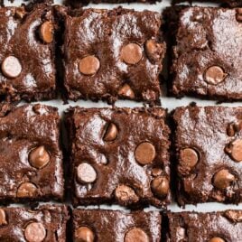 Chewy and moist chocolate vegan brownies with chocolate chips