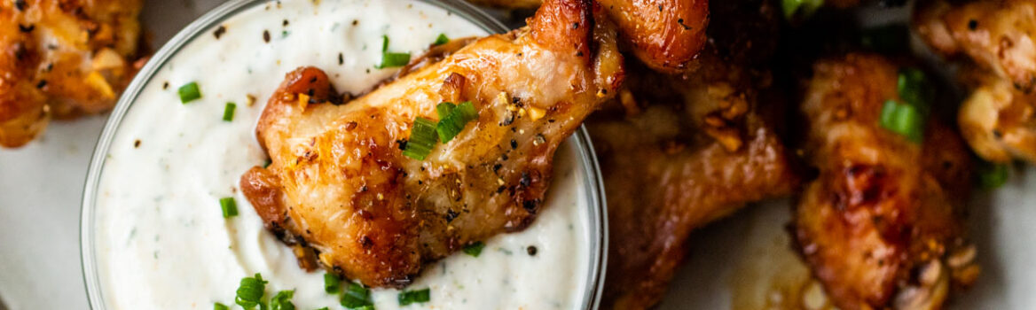 Sticky Honey Garlic Chicken Wings on a plate