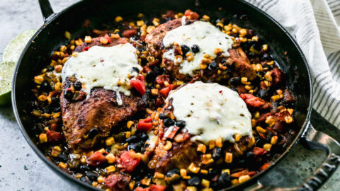 Healthy cowboy chicken in a skillet