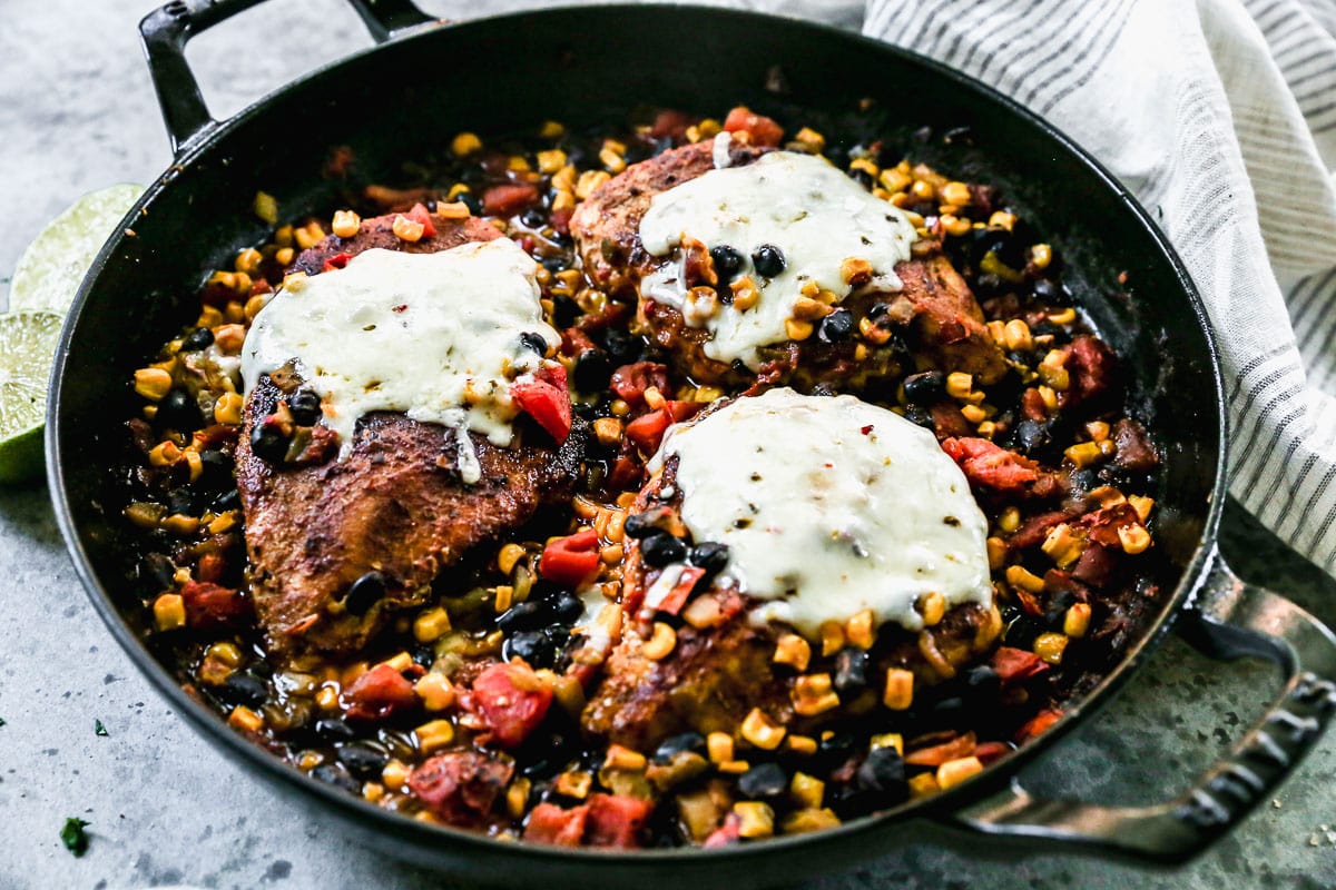 Healthy cowboy chicken in a skillet