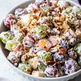A white bowl with healthy grape salad