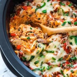 Crock Pot Pasta with wooden spoon