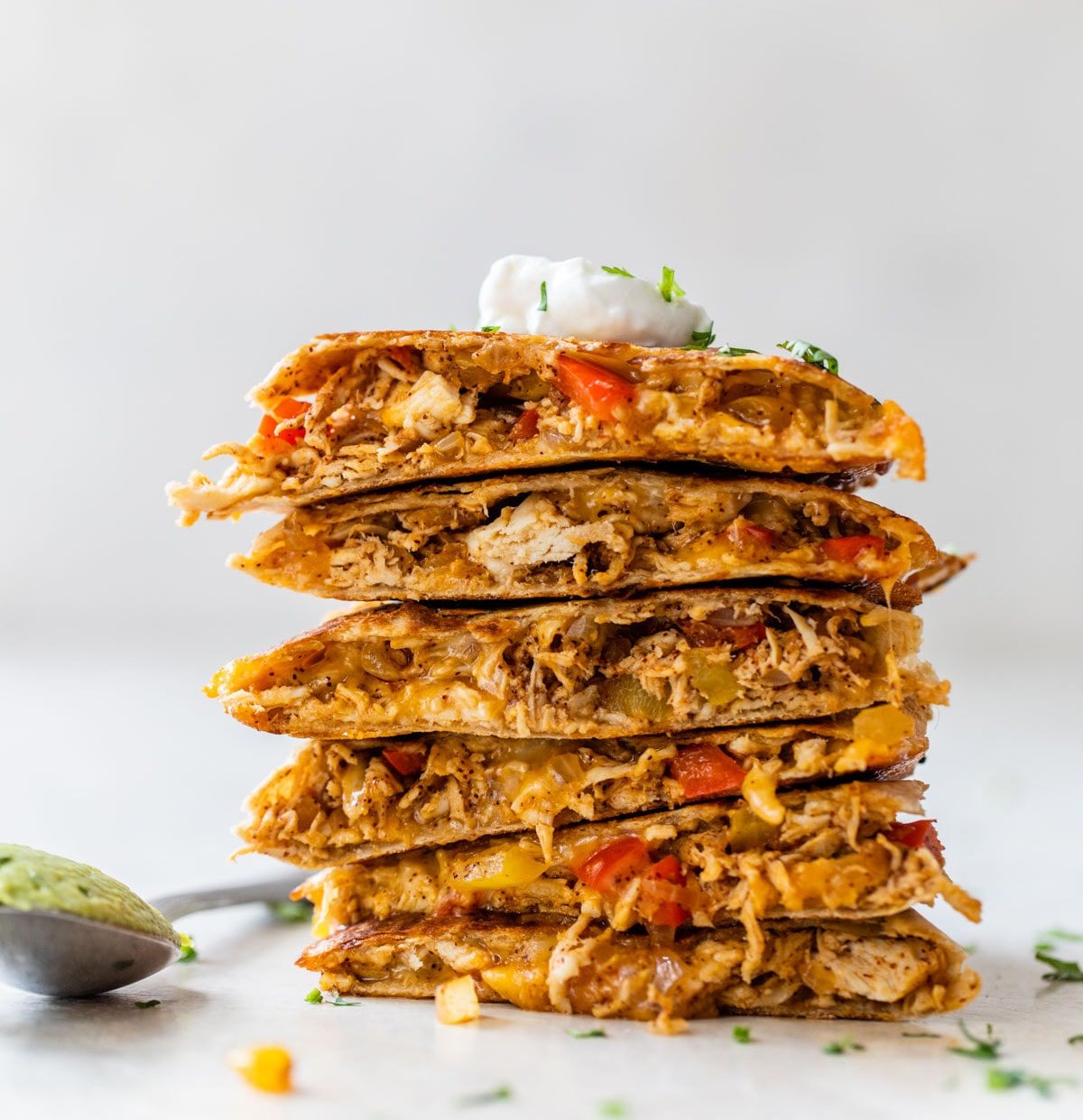 Cheesy chicken quesadilla with vegetables