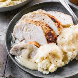 the best easy and juicy crockpot turkey with gravy and mashed potatoes