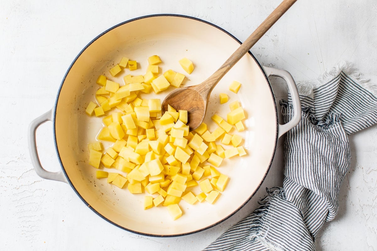 Cubed potatoes in a pot