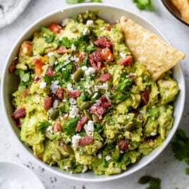 a white bowl with easy homemade guacamole