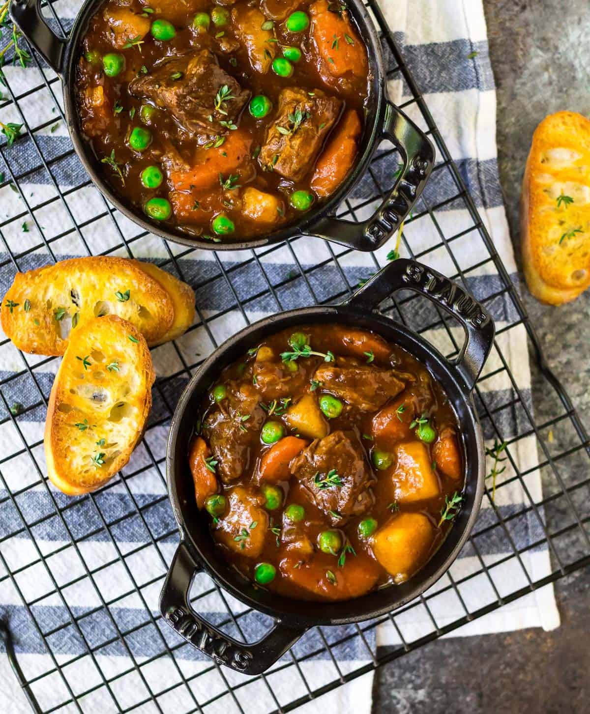 Two bowls of Instant Pot beef stew with potatoes