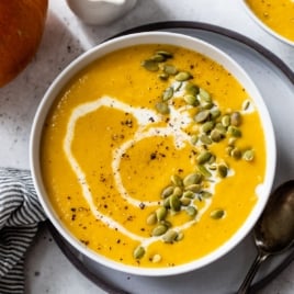 a bowl of easy pumpkin soup recipe to make this fall