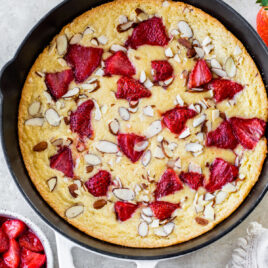 A skillet with easy strawberry cake