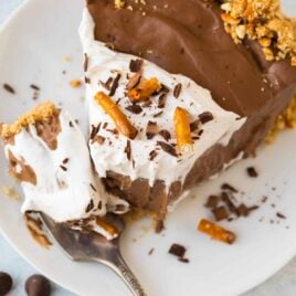 Chocolate mousse pie with pretzel crust