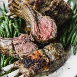 rack of lamb, frenched, cooked