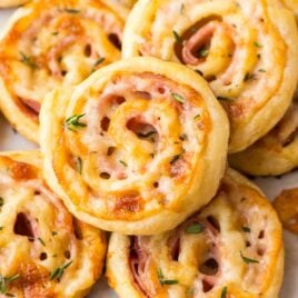 Ham and cheese pinwheels stacked
