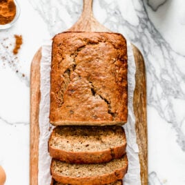 A loaf of healthy banana bread cut into slices