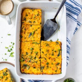 Healthy breakfast casserole in a baking dish