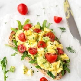 This easy Healthy Egg Salad recipe is a creamy, cool delight that's great for sandwiches for an easy lunch or dinner. So creamy and delicious. Made without mayo!