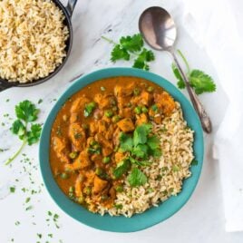 Instant Pot Chicken Tikka Masala in a bowl with rice