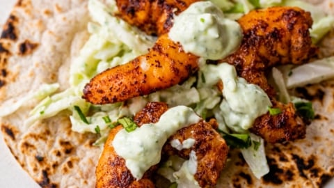 Shrimp being cooked in a skillet