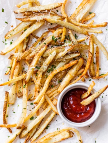 Air fryer french fries with ketchup