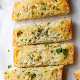 Homemade garlic bread on countertop