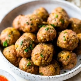 a plate of homemade turkey meatballs