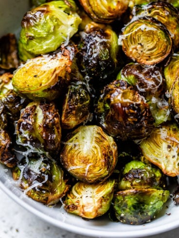 Air fryer Brussels sprouts in a bowl