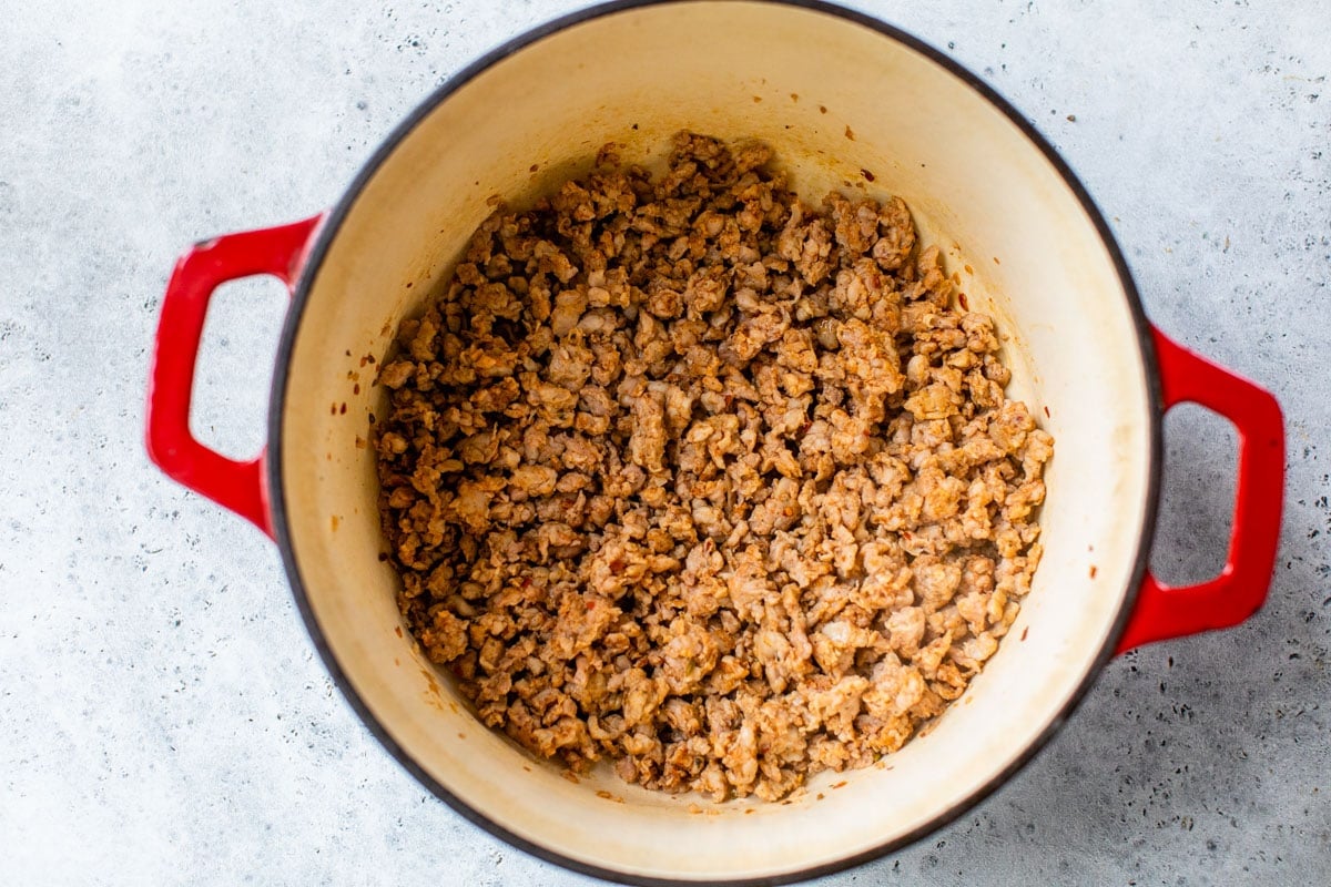 browning sausage for sausage and kale soup recipe