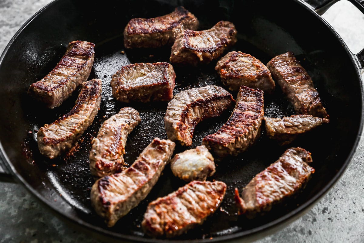 browning meat for beef stroganoff on the stove
