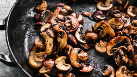 mushrooms browning for beef stroganoff