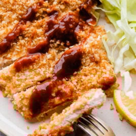 Chicken Katsu on a plate with cabbage