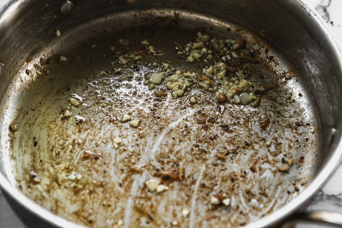 garlic cooking in pan