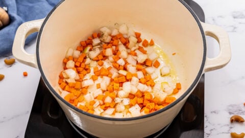 Sauteed vegetables in a Dutch oven