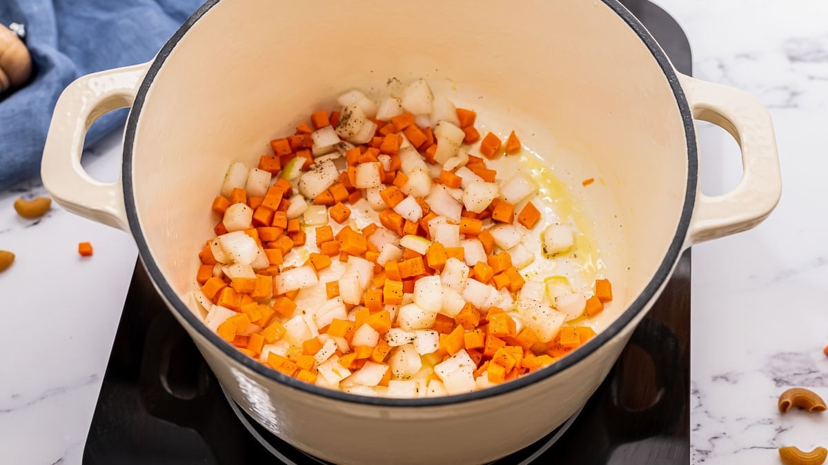 Sauteed vegetables in a Dutch oven