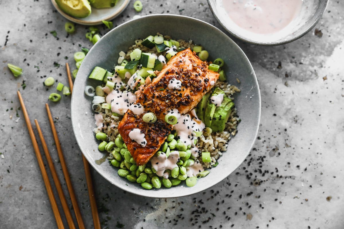 teriyaki salmon bowl with rice