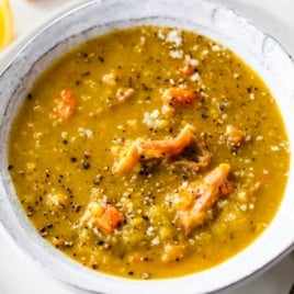 ham and split pea instant pot soup in a bowl