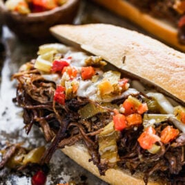 Italian beef sandwich with cheese