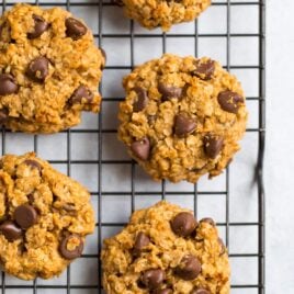 Healthy peanut butter oatmeal cookies with chocolate